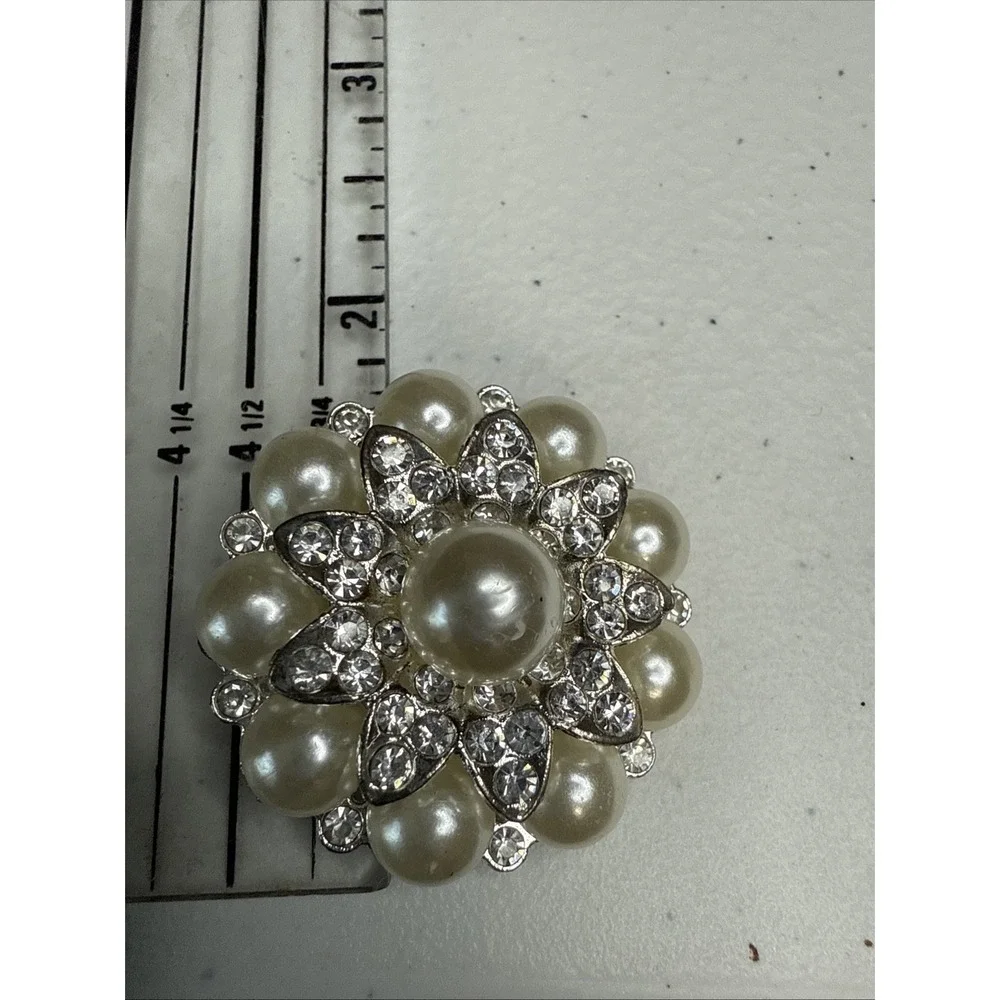 9 Vintage Rhinestone And Faux Pearl Shank Buttons Silver Plating Over Copper